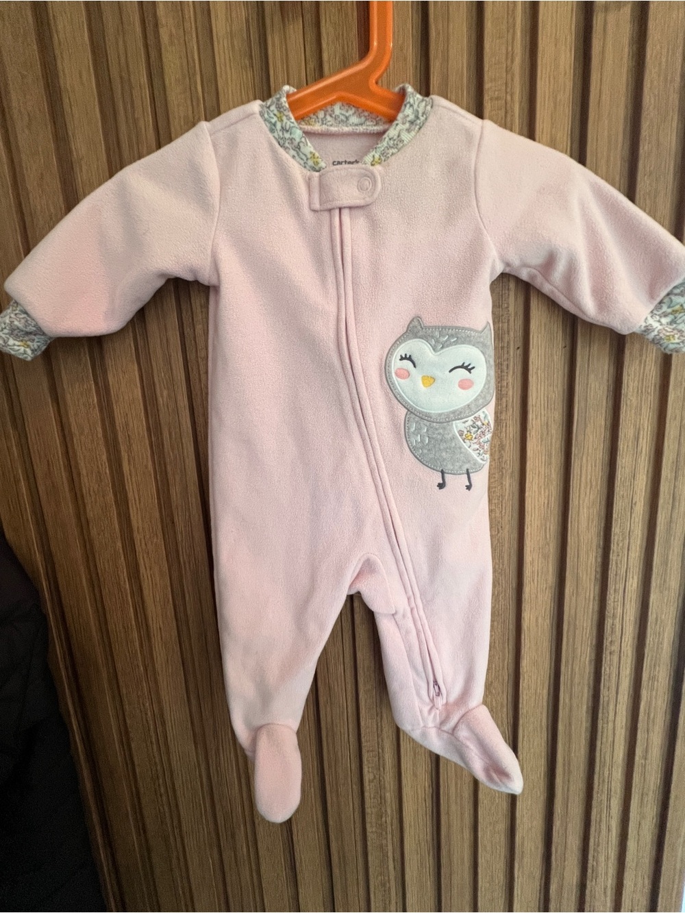 🔥 3 FOR $15 OFFER 🔥 Carter's Light Pink Owl Fleece Footed